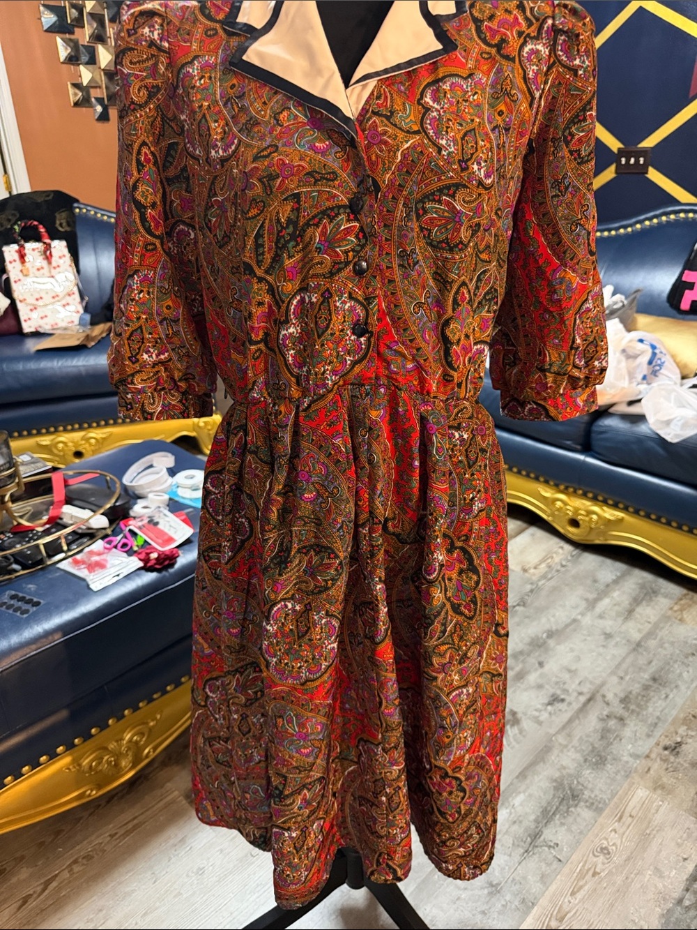 1970/80 Breli Vintage Paisley Midi Dress - Contrasting Collar